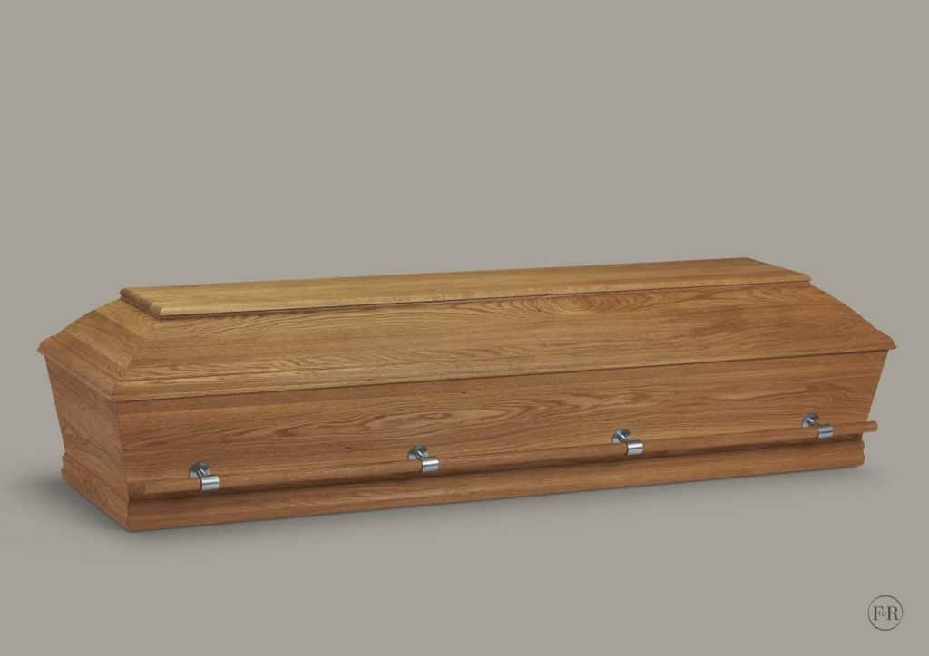 Lys egetræ kiste med metalhåndtag